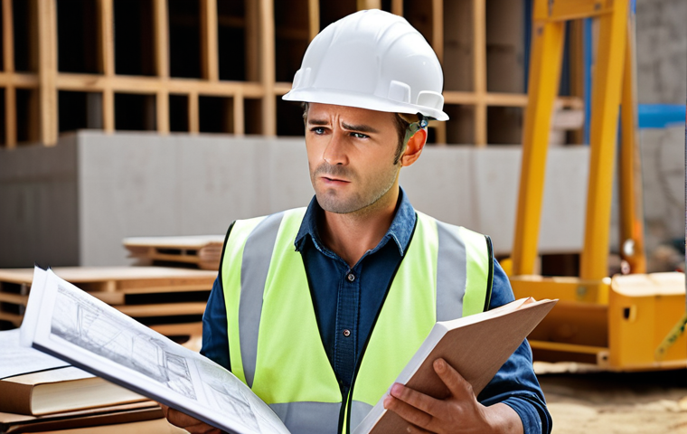 **

Construction site safety engineer giving a lecture. Focus on safety equipment (helmet, vest), blueprints, and a concerned expression. The style should be informative and encouraging, highlighting study materials like books and past exam papers.

**