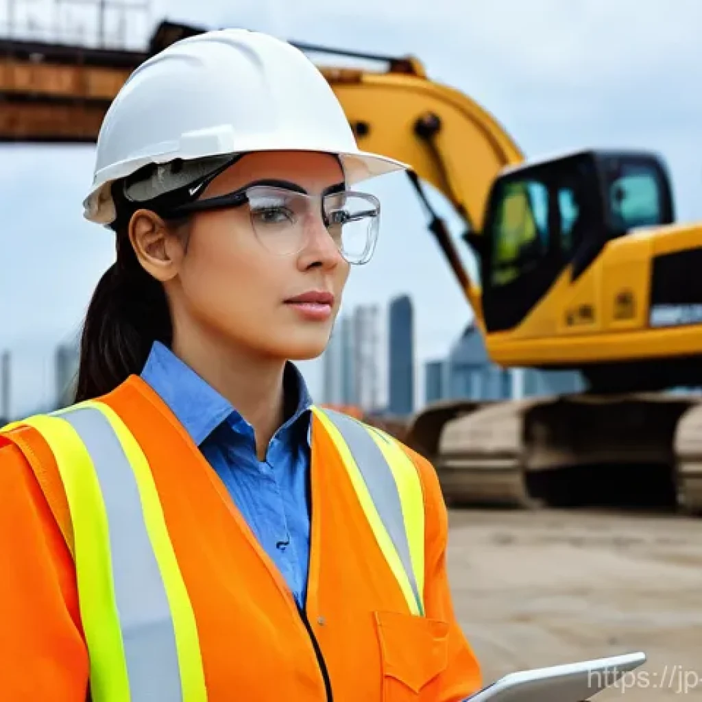 건설안전기사 실기 시험장에서의 주의점 - **Prompt 1: Focused Safety Engineer on Site**
"A highly detailed, realistic image of a professio...