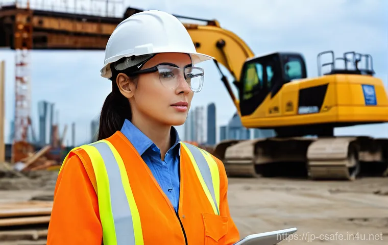 건설안전기사 실기 시험장에서의 주의점 - **Prompt 1: Focused Safety Engineer on Site**
    "A highly detailed, realistic image of a professio...