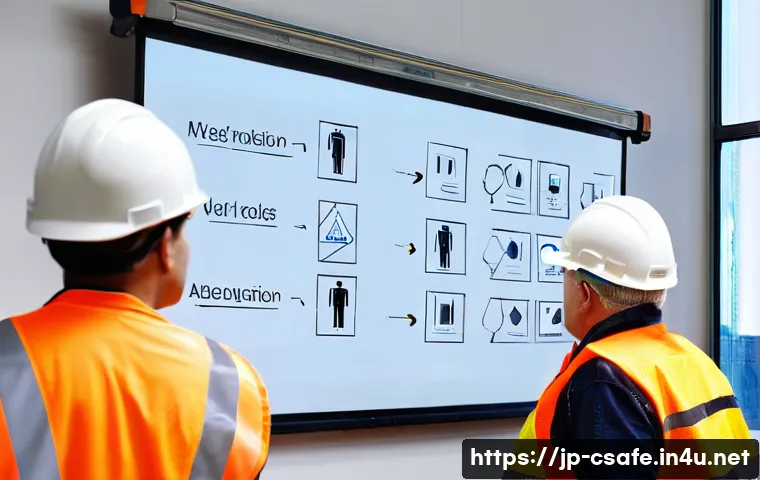 건설안전기사 필수 이론 정리 - **Prompt:** A brightly lit construction site safety training classroom. A diverse group of construct...